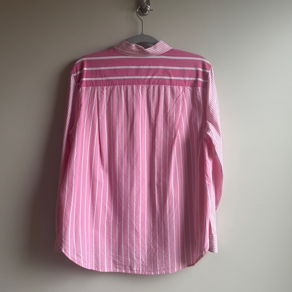 LOFT Pink Striped Poplin Oversized Button Down Shirt Women’s Size Large - Picture 7 of 8
